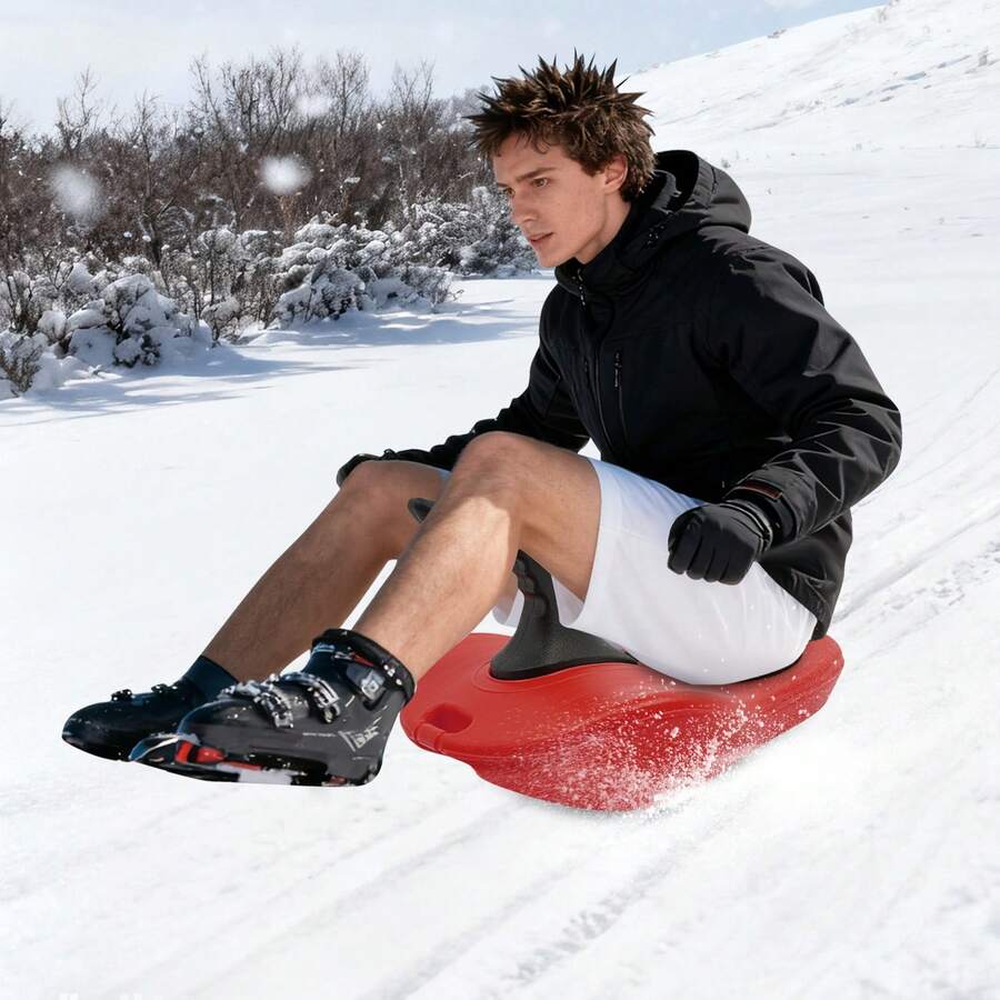 gladney Red Portable Sled Snowboard With Handle & Pull Rope, Blow-Molded PE, Thickened Base, EVA Seat, Detachable Lightweight Sled For Kids Teens Adults Up To 220 Lb - Red - View 1