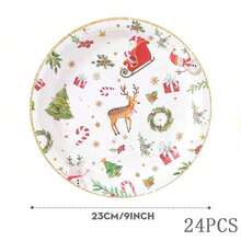 Reindeer Christmas Disposable Tableware Set, 7/9 Inch Disposable Christmas Party Paper Plates, Disposable Paper Cups, Plates, Napkins, Suitable For 10/24 Guests, Suitable For Holiday Celebrations, Christmas Decorations, Especially Suitable For Christmas Events And Party Supplies. - Multicolor - View 9