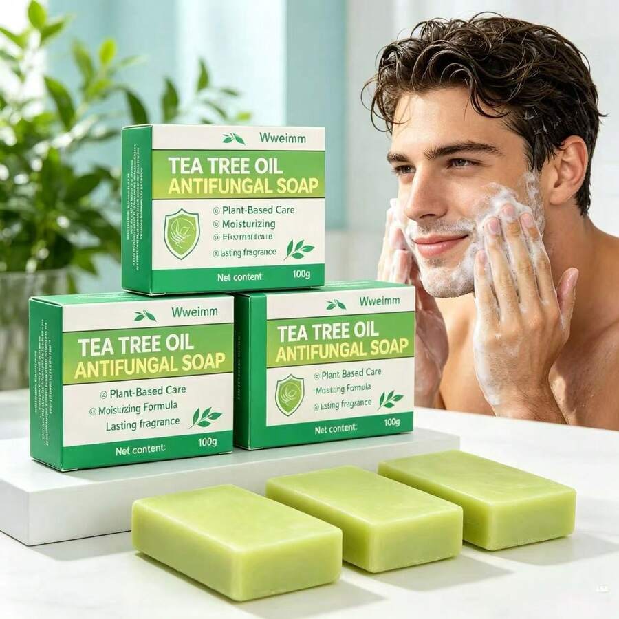 Jabón de aceite esencial de árbol de té - Jabón facial de limpieza profunda para hombres y mujeres, jabón de limpieza y baño - Jabón de árbol de té-3 - Ver 1
