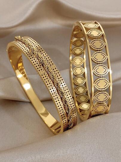Vintage Charm Eye Shape Hollow Bangle Bracelet For Women Golden Bangle Stainless Steel Bracelet For Party Vacation Festival Mother Day Valentine Jewelry Gifts