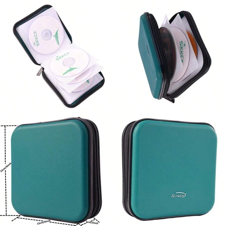 portafolios de CD y DVD 32 capacidades resistente soporte para caja de CD de DVD para coche disco de almacenamiento portátil de DVD/VCD carcasa dura carcasa resistente soporte para - Verde oscuro - Ver 1