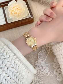 1pc New Fashion Women's Watch, Elegant Triangular Dial, Business Quartz Watch, Suitable For Daily Life, Parties And Banquets - Gold - View 3