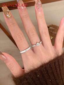 rundraw 2pcs New Geometric Star Zirconia Copper & Silver Adjustable Rings, Luxury Fashion Accessory Suitable For Party, Daily Outfit - Multicolor - View 4