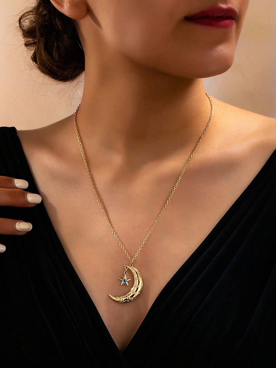1件女士时尚吊坠项链,优雅简约百搭的星月吊坠项链,适合日常佩戴和送礼。 - 金黃色吊墜項鍊 - 查看 1