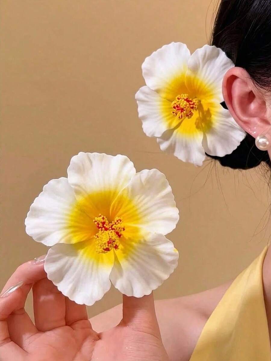 1/2件組 女款人造蓮花髮夾,甜美獨特時尚優雅細緻,適合日常佩戴、派對、夏季海灘、度假 - 黃色 - 查看 1