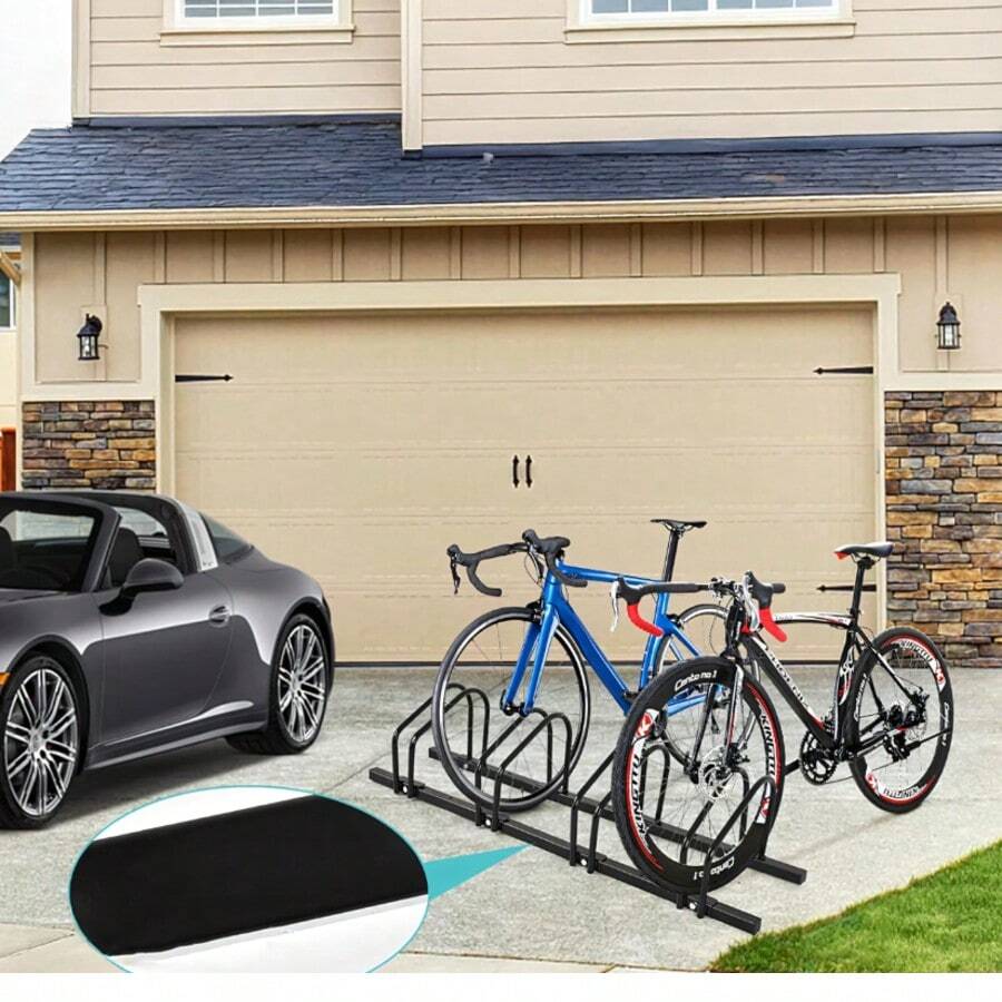 Heavy Duty 4 Slot Parking Stand Rack, Large Black Steel Holder, Stable Space-Saving Floor Organizer for Indoor Outdoor Garage Storage (100x32.5x26 cm) - 黑色 - 查看 1