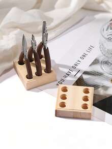 1pc Wooden Clamp Storage Box, Rectangular 6/8/12 Hole Organizer Tray, Smooth Solid Wood Material, Durable With Hole Cover Ring, Suitable For Storing Tweezers, Pliers, Perfect For Jewelry Making, Craft Studio, Unique Gift For Jewelry Makers And DIY Enthusiasts - Multicolor - View 4