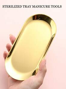 1pc Gold Stainless Steel Disinfection Tray, Oval Mirror Metal Tone, Suitable For Storing Tattoo Tools, Nail Art Tools Accessories Or Household Desktop Storage Tray - View 4