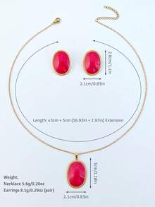 Enamel Oval Pendant Necklace Earrings Set, Stainless Steel Jewelry Set For Women, Red White Black, Summer Beach Daily Accessory For Women - Oval Style - View 6