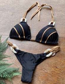 New Style Solid Color Strap Bikini Sexy Swimwear - GT528 Black - View 2