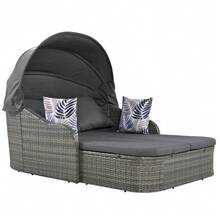 Sunneninsel, Garden Lounge Set, PE Rattan With Adjustable Canopy, Outdoor Terraces With Sun Deck Made Of Rattan, Double Lounge With 4 Seats And Open Seating For Garden, Pool, Grey - 灰色 - 查看 1