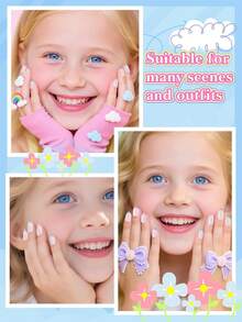 EBANKU 24pcs Daisy Pattern Kids Nail Stickers, Short Artificial Nail Wraps, For Girls - Multicolor - View 5
