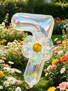 2个40英寸彩色透明数字气球和大型透明雏菊铝箔气球，适合生日派对、周年纪念装饰 - 透明 - 查看 7
