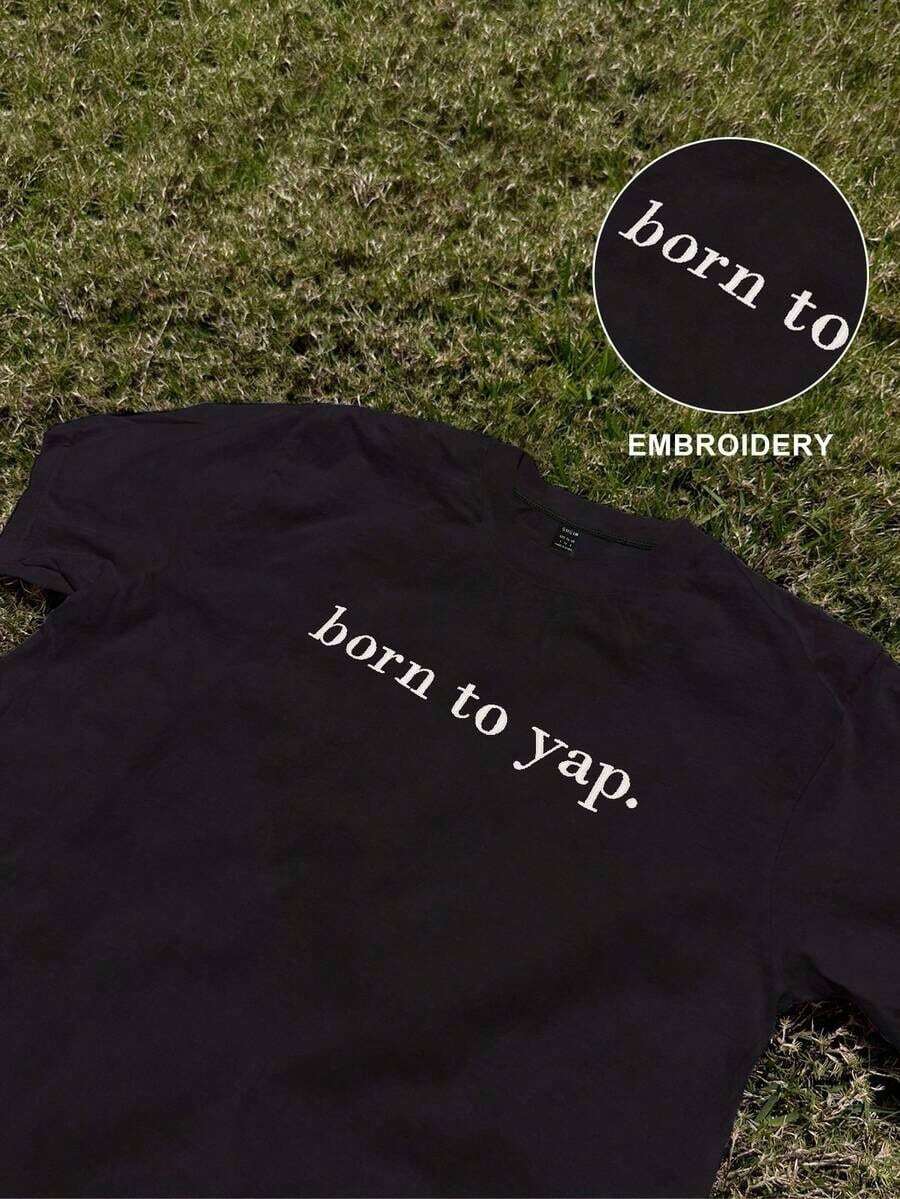 Casual Colorful Slogan Print Short Sleeve T-Shirt, Spring/SummerBreathable And Comforte - Black - View 1