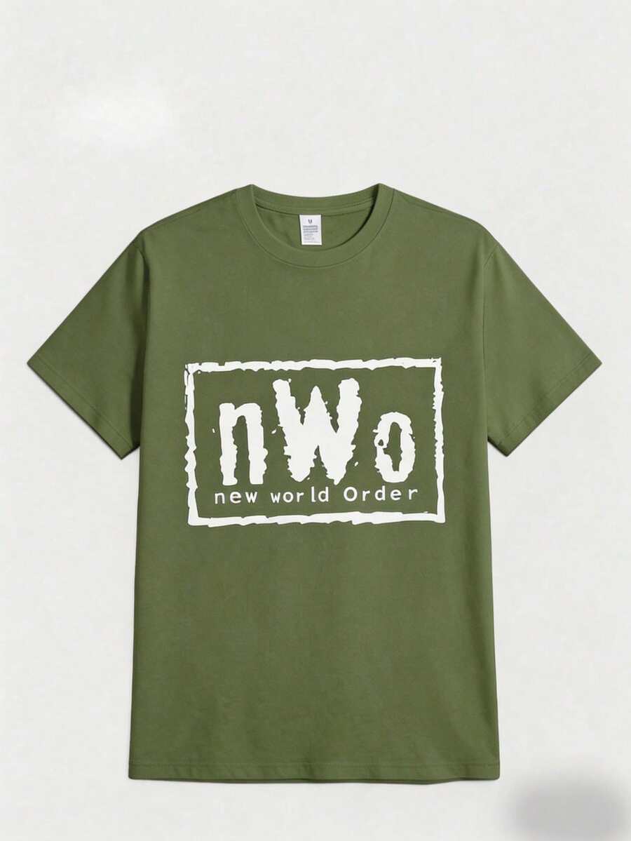 100 Percent CottonSports 's Casual Round Neck Tee Official Nwo T-Shirt Nwo New World Order Casual Digital Print Pure Heavy Cotton T Shirtmanfinity Men - 綠色 - 查看 1