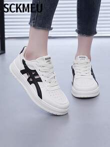 SCKMEU. Low-Top Colorblock Retro Casual Sports Shoes, Comfortable Breathable, Fashion Versatile Sports Sneakers For Students And Commuting - Beige Black - View 3