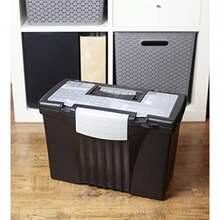 Storex - Caja de archivo legal con tapa organizadora caja de almacenamiento de archivos de oficina de plástico para carpetas colgantes de letras y legales obsidiana 1 unidad 61510A01C - Negro /Gris - Ver 3