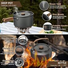 18Pcs Camping Cookware Mess Kit, 8u201D Nonstick Camp Cooking Utensil Set Pot, Pan, Kettle, Grill Grate Outdoor Backpacking Gear Open Fire Essentials Accessories, Compact/Portable/Lightweight - Silver - View 3