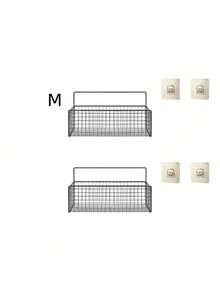 1/2pcs Wall Storage Rack, No-Drill Floating Shelf, Multi-Functional Storage Basket, Hollow Design, Low-Allergenic Metal, Suitable For Bathroom And Kitchen Organization - Multicolor - View 20