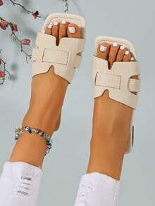 Ximi Ruo New Spring/Summer Fashion Casual Strap Slide Sandals, Comfortable Flat Heel Round Toe Beach Slippers, Holiday Essential - Beige - View 5