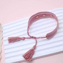 1pc Fashion Woven Bracelet With Five-Pointed Star Studs - Baby Pink - View 7