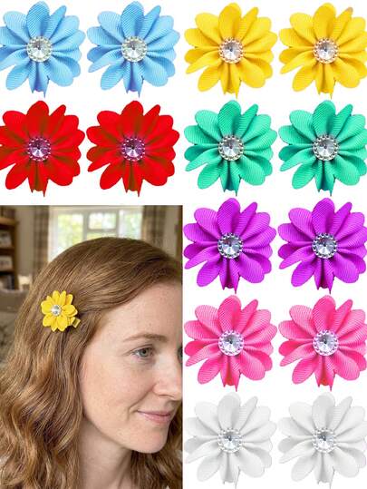 1/14pcs Women Solid Color Flower Petal Hair Clips Soft Non-Damaging Elastic Ponytail Holders Cute Hair Accessories Suitable For Daily Use
