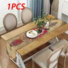 1pc/7pcs Set Waterlily Art Table Runner, Vintage Decor Cloth, Indoor & Outdoor Space Decoration, Can Be Used In Foyer, Coffee Table, Living Room To Add Fresh Ambiance For Daily Dining And Holiday Celebration - Multicolor - View 12