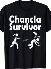 Funny Spanish Chancla Survivor Puerto Rican Puerto Rico Graphic T-Shirt - Humorous Spanish Slogan & Cultural Design, 220gsm Heavyweight Pure, Loose Fit Unisex Tee For Men & Women, Casual & Outdoor Wear, All-Season Comfort - 黑色 - 查看 1