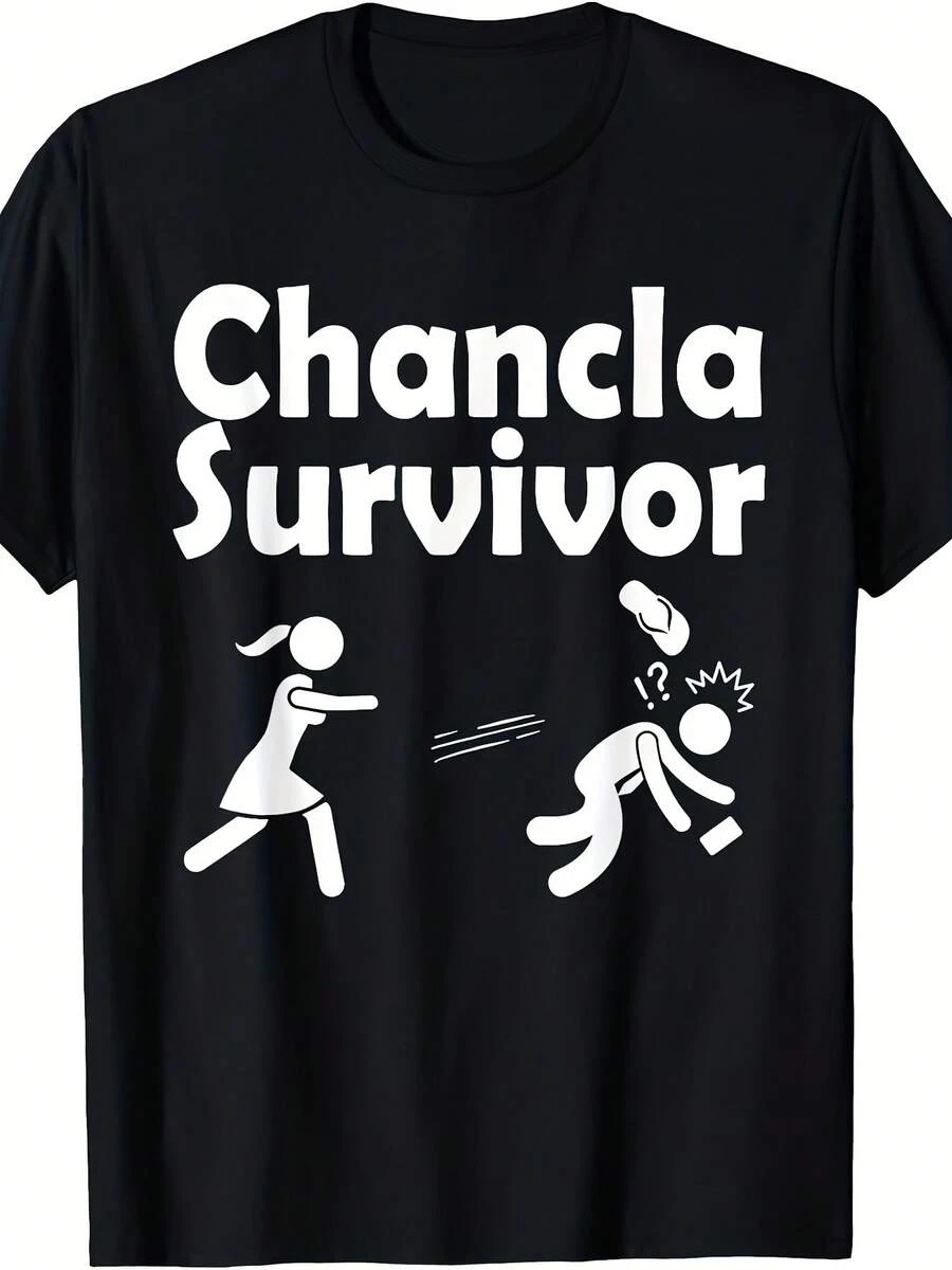 Funny Spanish Chancla Survivor Puerto Rican Puerto Rico Graphic T-Shirt - Humorous Spanish Slogan & Cultural Design, 220gsm Heavyweight Pure, Loose Fit Unisex Tee For Men & Women, Casual & Outdoor Wear, All-Season Comfort - 黑色 - 查看 1