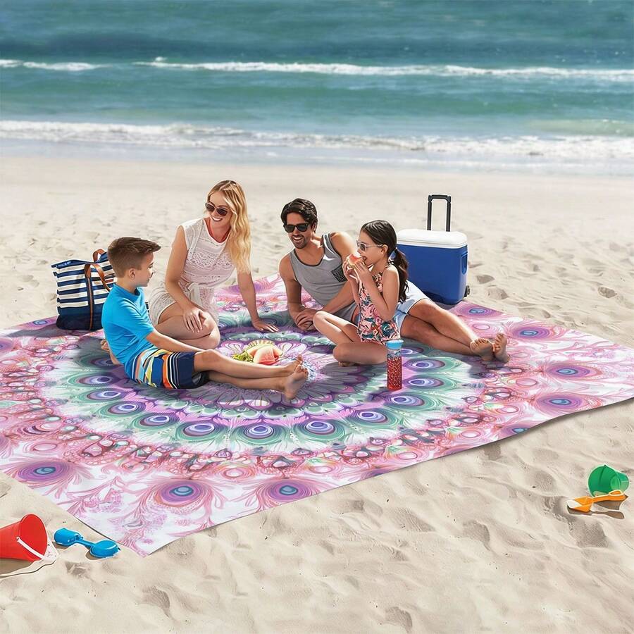 1pc Bohemian Mandala Patterned Beach Mat, Extra-Large Beach Mat, Lightweight And . Ideal For Travel, Camping, And Picnics. Extra-Large Size For Adults. Highly Suitable For Beaches And Outdoor Adventures Picnic Mat - A - View 1