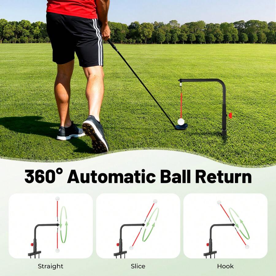 Quiltern Adjustable Height Golf Swing Training Aid, 360° Ball Return Golf Posture Corrector With Stable Support Structure, Lightweight Foldable Golf Practice Equipment For Backyard, Club, Festival Gathering And Leisure Sports Training - Black Red - View 1