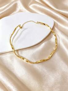 1 buah Kalung Mobius Bergelombang Emas Minimalis, Perhiasan Kalung Kerah Unisex, Cocok untuk Musim Panas, Pesta, dan Pakaian Pantai - Emas - View 3