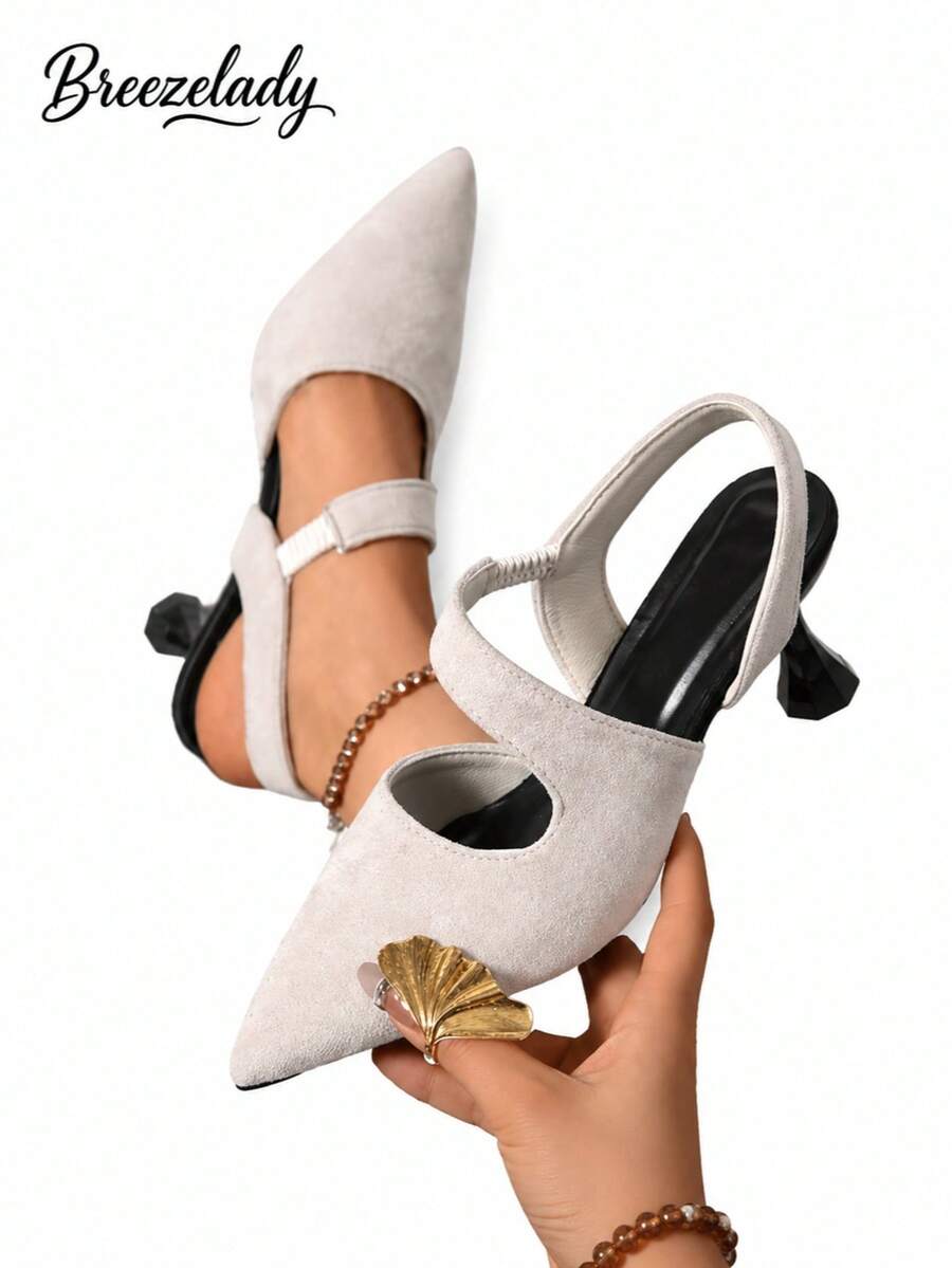 BENE 2025 New Women's Suede Pointed Toe Pumps - Crisscross Strap Block Heel Dress Shoes, Vintage Elegant Comfortable Beige Heels For Party & Office - Aprikos - Visa 1