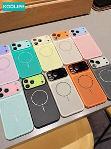 Koolife 1pc White & Orange Contrast Color Phone Case, PC Material, Breathable Heat Dissipation Design, Lens Frame Protection, Anti-Scratch & Anti-Drop Protective Cover, Compatible With Apple 17/17 Pro/17 Pro Max/16/15 - Off-white + Orange - View 4