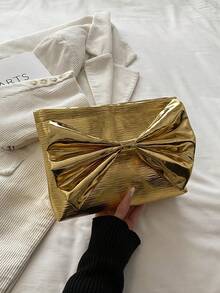Solid Color Metallic Butterfly Envelope Clutch, Solid Color Glitter Minimalist Casual PU Envelope Clutch - Gold - View 6