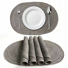 Bộ 1/2/4/6/8 tấm lót bàn hình bầu dục bằng polyester màu be ombre tối giản. - Màu xám đen - Xem 8
