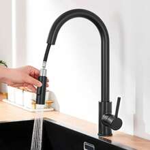 Edelstahl-Küchenarmatur Mit 60 Cm Ausziehbrause Und 360° Schwenkgelenk – Hochdruckarmatur Mit 2 Strahlarten, Praktischer Einhebelmischer Für Flexible Spülarbeiten - Schwarz - Übersicht 6