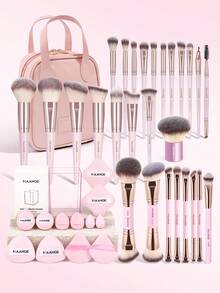 2pcs/5pcs/6pcs/7pcs/20pcs/41pcs Makeup Brush Set, Dual-Ended Makeup Brushes Including Blush Brush, Foundation Brush, Setting Brush, Powder Brush, Travel Makeup Tools - Pink - View 3