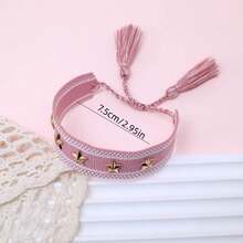 1pc Fashion Woven Bracelet With Five-Pointed Star Studs - Baby Pink - View 6