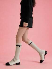 1 Pair Knee-High School Socks For Women - White - View 1