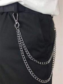 1pc Fashion Hip-Hop Celebrity Pendant Waist Chain, Men's Patchwork Pants Chain Accessory, Metal Box Chain, Punk Waist Chain - Silver - View 4