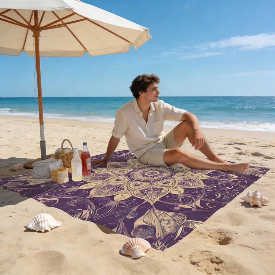1 tấm chiếu trải biển họa tiết Mandala phong cách Bohemian, kích thước cực lớn, nhẹ và bền. Lý tưởng cho du lịch, cắm trại và dã ngoại. Kích thước cực lớn dành cho người lớn. Rất phù hợp cho bãi biển và các hoạt động ngoài trời. Thảm dã ngoại - C - Xem 1