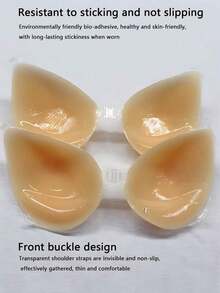 Invisible Self-Adhesive Thick Silicone Breast Petals With Waterdrop Shape Cups And Anti-Bump Nipples, Transparent Shoulder Straps, Breast Lift And Backless Push Up For Evening Dress, Wedding Dress And Swimming Wear - Apricot - View 4