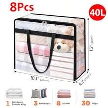 8 Pcs Bolsas para Guardar Ropa Transparentes 40L - Bolsas Almacenaje Ropa Plegable de PVC con Cierre Cajas Almacenaje con Asas Organizador Armario para Ropa de Cama Cobijas Juguetes Mudanza - 8 PIEZAS - Ver 3