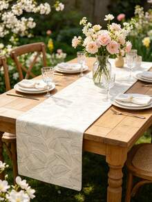 1pc Leaf Table Runner, Suitable For Restaurant Dining Table Decor, Protect Tabletop, Floral Table Runner, Wedding Party Table Mat, Birthday Banquet Placemat, Outdoor Country Party Table Runner - Multicolor - View 2