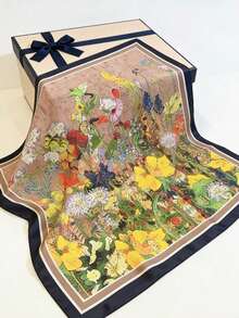 1件 70*70cm 絲綢女款時尚頭巾 - 植物油畫 - 查看 4