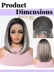 Tóc giả Bob thẳng 12 inch ren trước ombre từ gốc tối sang bạc tro, đường chân tóc được nhổ sẵn với tóc con, tóc sợi tổng hợp chịu nhiệt, mũ thoáng khí chống rối cho đi làm hàng ngày, hẹn hò, tiệc tùng, cosplay, phụ kiện thời trang tóc nữ bán chạy nhất - Màu xám ombre - Xem 9