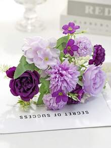 1pc Artificial Spherical Chrysanthemum Rose Bouquet, Faux Plant Decoration, Suitable For Spring/Autumn Wedding, Valentine's Day/Mother's Day/Father's Day/Holiday Birthday/Party/Wedding/Room/Home/Kitchen/Bedroom/Living Room/Dining Table Decoration/Bridal Bouquet/Outdoor Garden Decoration/Autumn Decoration - Purple - View 4