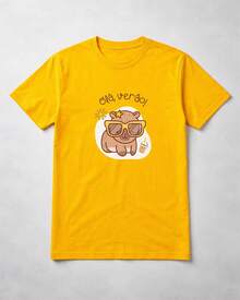 Girls' T-Shirt, Hi Summer Capybara Brazil, Cotton - 黃色 - 查看 2