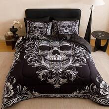 3PCS Black Gray Design Skull Victorian Baroque Gothic Return To The Ancients Intensification Quilt Set (1 Comforter +2 Pillowcases Without Pillow Core), Contains Padding 180gsm Quilting Soft Ventilate Digital Printing Bedroom Dormitory At Home - Black and White - View 7